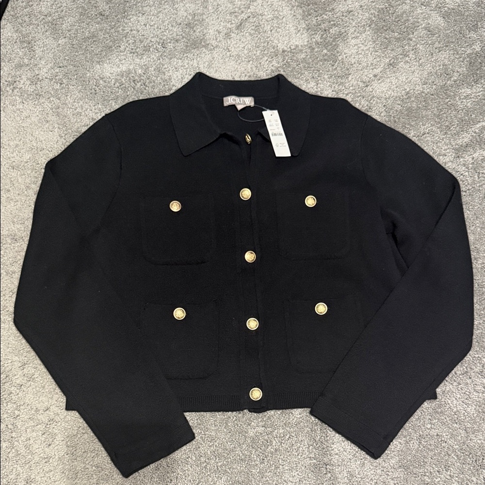 NWT J.Crew Patch-pocket sweater lady jacket in Black